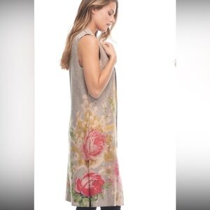 Solitaire Anthropologie Faux Suede Floral Print Long Vest Size Small NWT